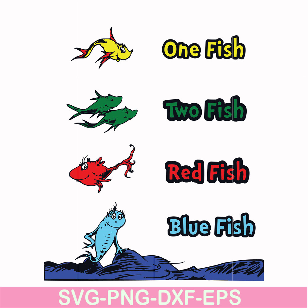 DR00038-One fish two fish red fish blue fish svg, png, dxf, eps file DR00038.jpg