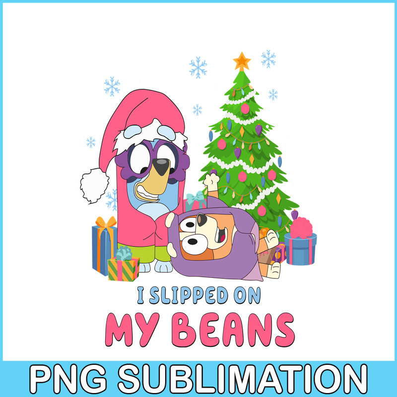 CRM13112309-Bluey Slipped On My Beans PNG, Christmas Tree PNG, Bluey And Christmas Gift PNG.png