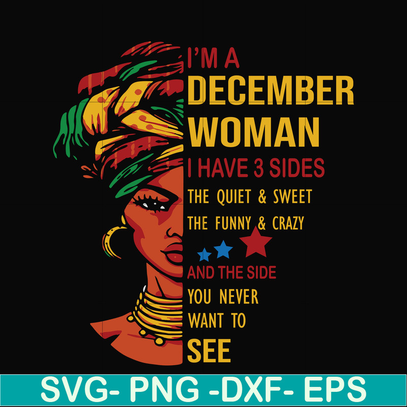 BD0107-I'm a December woman i have a 3 sides the quiet & sweet the funny & crazy and the side you never want to see svg, birthday svg, png, dxf, eps digital fil