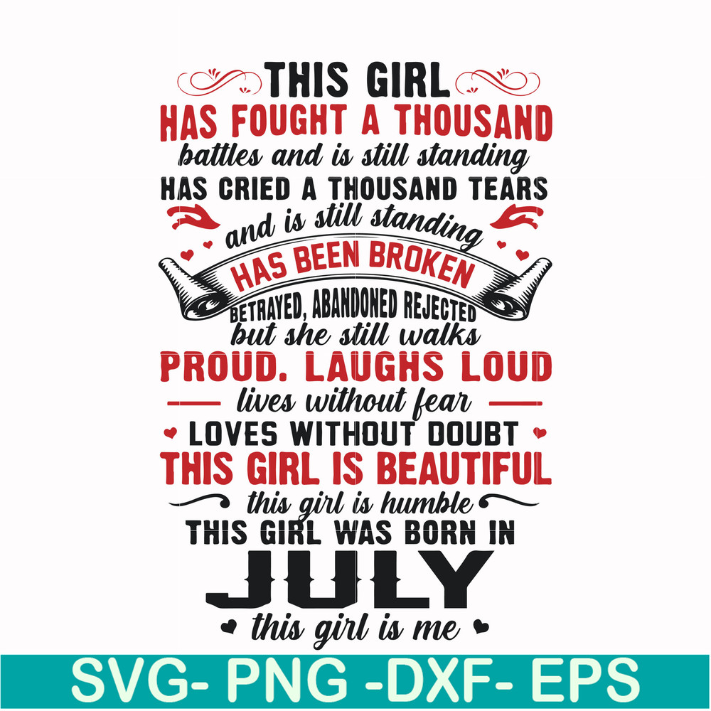 FN0001023-This girl has fought a thousand battles and is still standing this girl was born in July this girl is me svg, png, dxf, eps file FN0001023.jpg