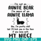 FN000228-I'm not an auntie bear I'm more of an auntie llama but I'll kick you in the face if you mess with my niece svg, png, dxf, eps file FN000228.jpg