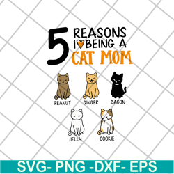 5 reasons i love being a cat mom svg, mother's day svg, eps, png, dxf digital file mtd08042104