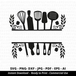kitchen split frame svg, kitchen monogram svg, flourish kitchen svg, cooking monogram svg, kitchen cut,cut file cricut,