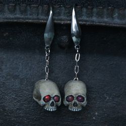 Skull earrings unisex, skull necklace, goth jewelry, dark pendant, gothic earrings.