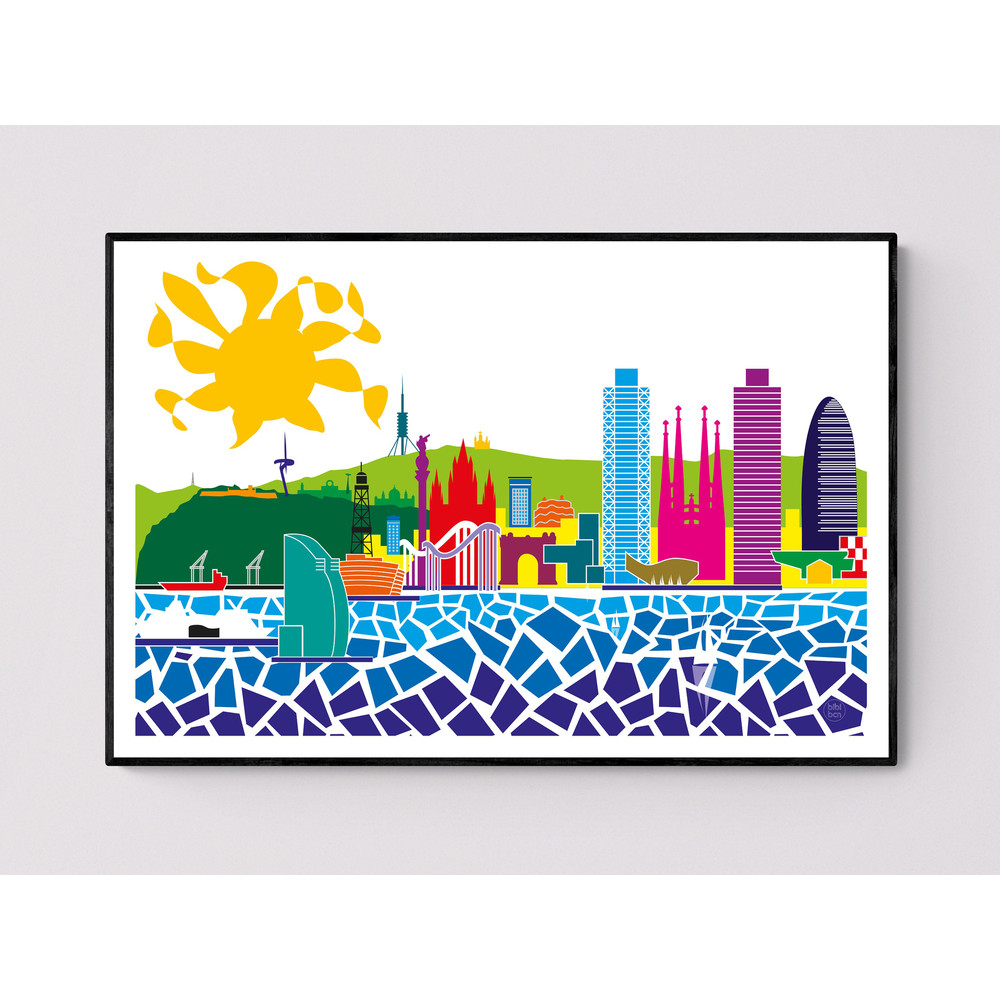Barcelona mosaic, Gaudi mosaic, Gaudi print, Barcelona skyline, Gaudi poster, wall art Gaudi, Gaudi mosaic print, Barcelona mosaic posterdf.jpg