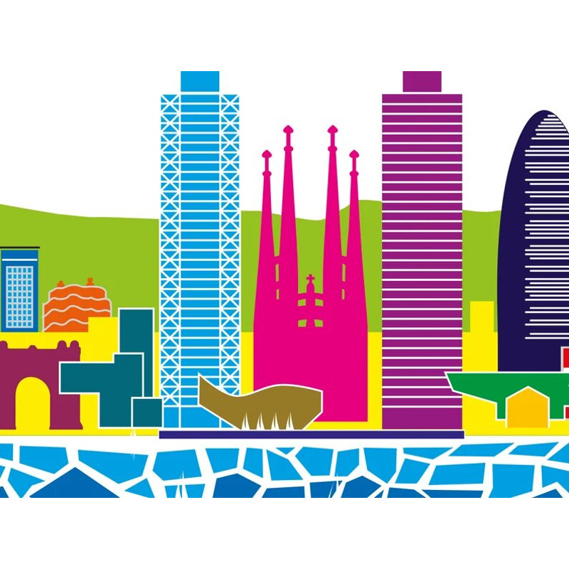 Barcelona mosaic, Gaudi mosaic, Gaudi print, Barcelona skyline, Gaudi poster, wall art Gaudi, Gaudi mosaic print, Barcelona mosaic postern.jpg