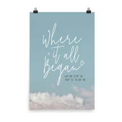 custom coordinates anniversary gift where you met, engaged or married wall art poster, no farm