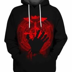 black hoodie with unique print, trasmutation hand hoodie 3d