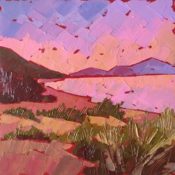 Purple landscape painting twilight original art 10 x 10 inches