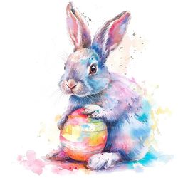 easter bunny clipart, bunny and egg, printable watercolor clipart, high quality jpgss