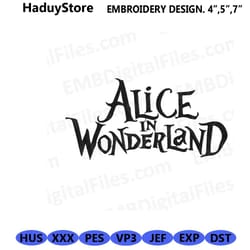 alice in wonderland logo embroidery design, disney cartoon e