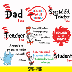 dr seuss bundle svg, teacher of all things dr seuss svg, dr seuss quotes svg, png, dxf, eps digital file drb07012112