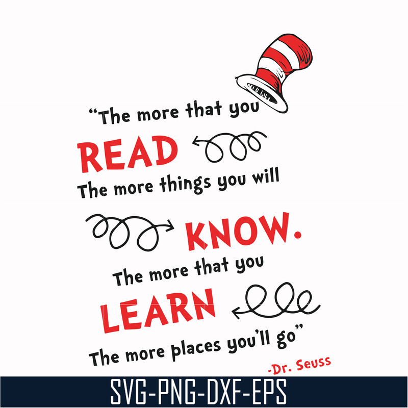 DR000107-The more that you read the more things you will know the more that you learn the more places you'll go svg, png, dxf, eps file DR000107.jpg