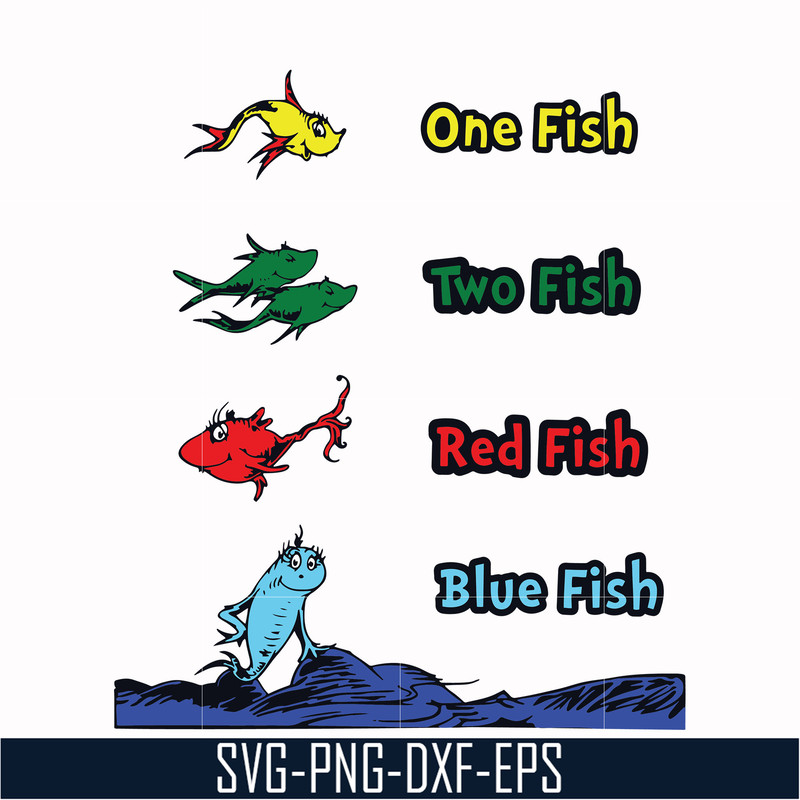 DR00038-One fish two fish red fish blue fish svg, png, dxf, eps file DR00038.jpg