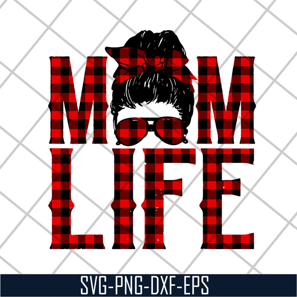 MTD23042140-Red plaid messy hair bun mom life svg, Mother's day svg, eps, png, dxf digital file MTD23042140.jpg