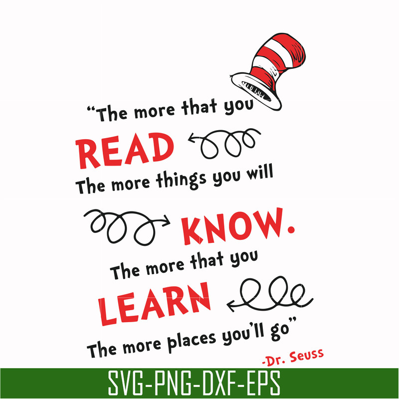 DR000107-The more that you read the more things you will know the more that you learn the more places you'll go svg, png, dxf, eps file DR000107.jpg
