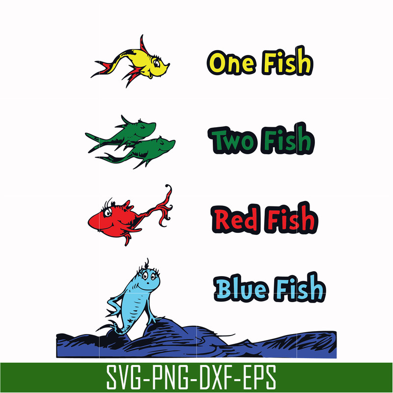 DR00038-One fish two fish red fish blue fish svg, png, dxf, eps file DR00038.jpg