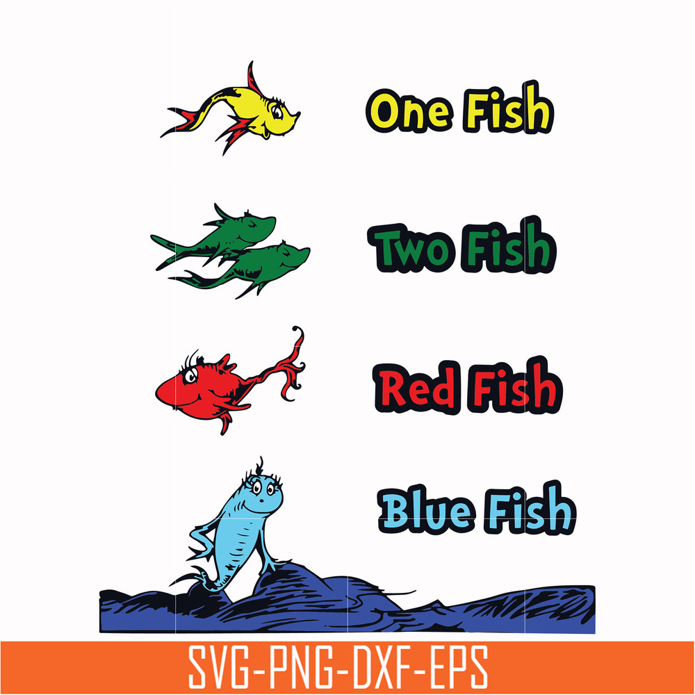 DR00038-One fish two fish red fish blue fish svg, png, dxf, eps file DR00038.jpg