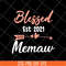MTD16042138-Womens Blessed Memaw Est 2021 svg, Mother's day svg, eps, png, dxf digital file MTD16042138.jpg