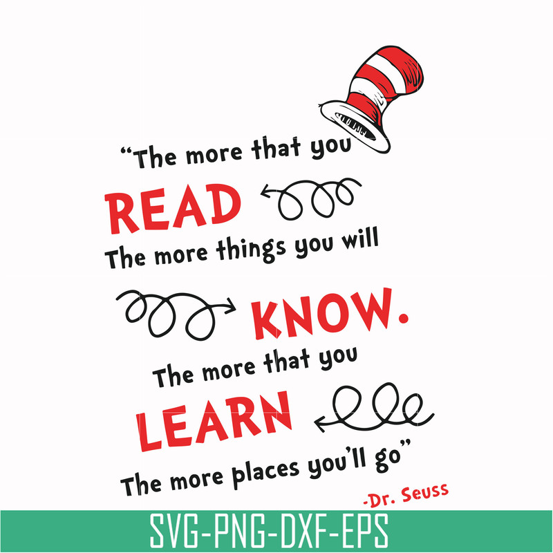DR000107-The more that you read the more things you will know the more that you learn the more places you'll go svg, png, dxf, eps file DR000107.jpg