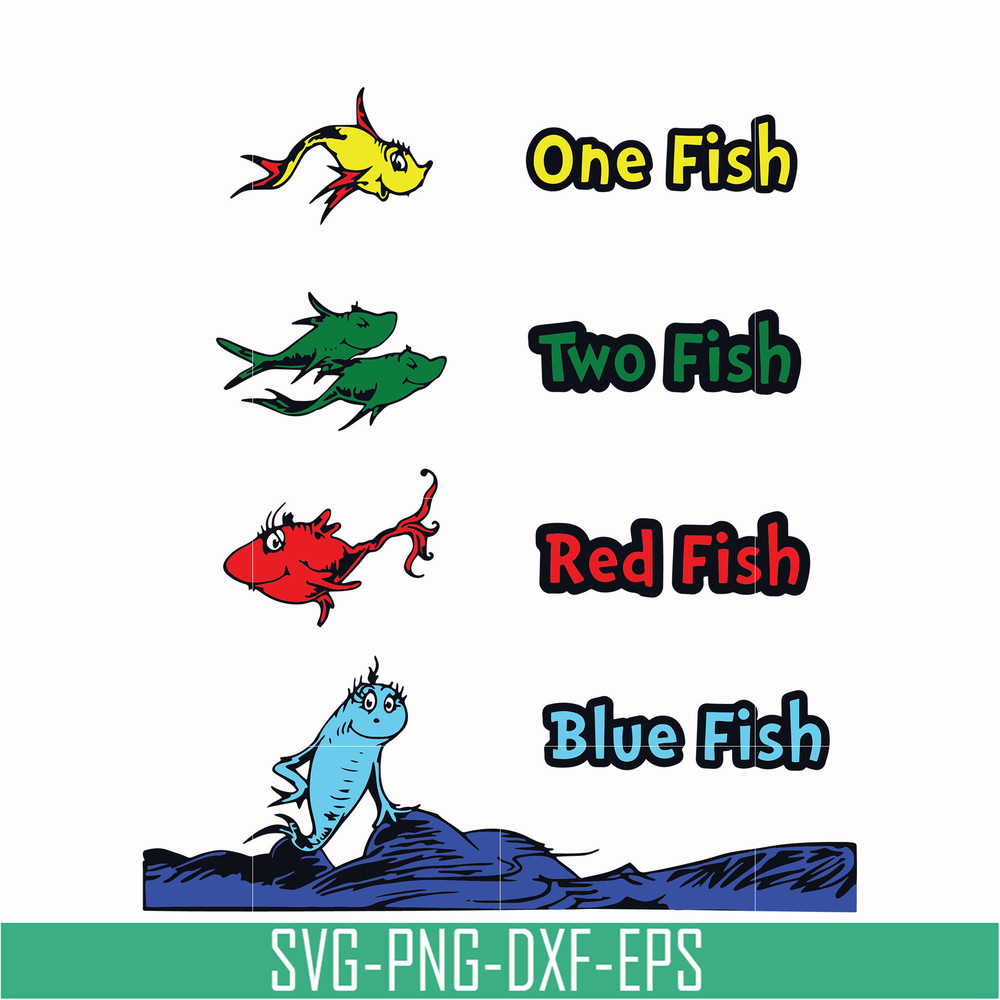 DR00038-One fish two fish red fish blue fish svg, png, dxf, eps file DR00038.jpg