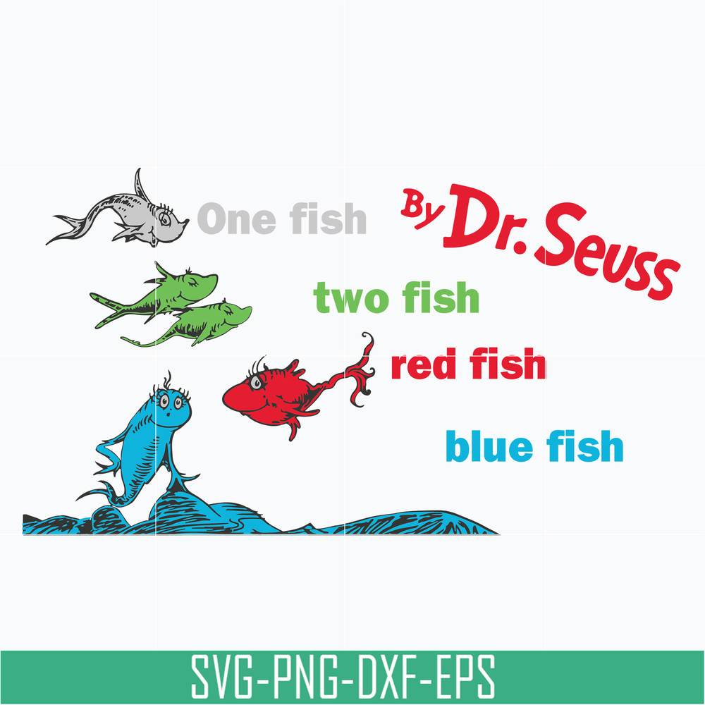 DR0302213-One fish, two fish, red fish, blue fish svg, Dr Seuss svg, png, dxf, eps file DR0302213.jpg
