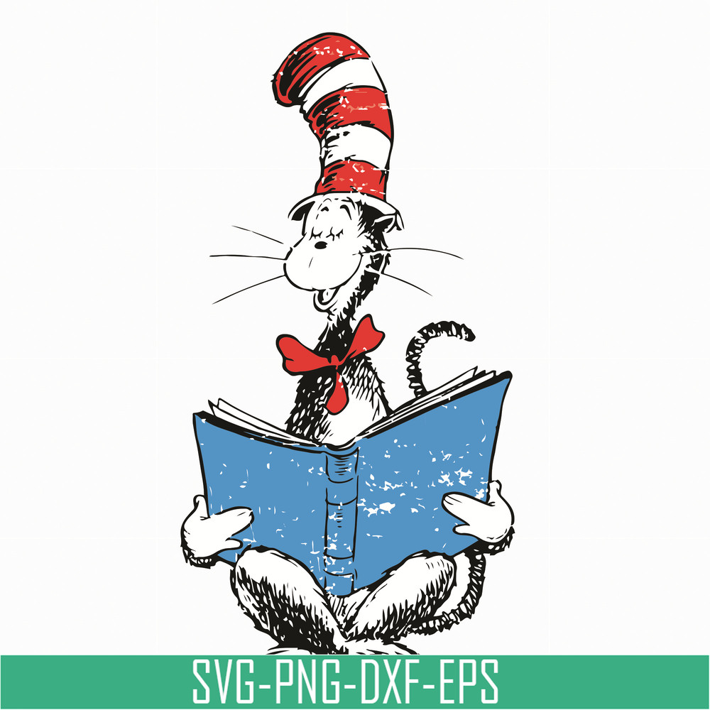 DR05012118-The cat reading book svg, The cat in the hat by dr seuss svg, dr svg, png, dxf, eps file DR05012118.jpg