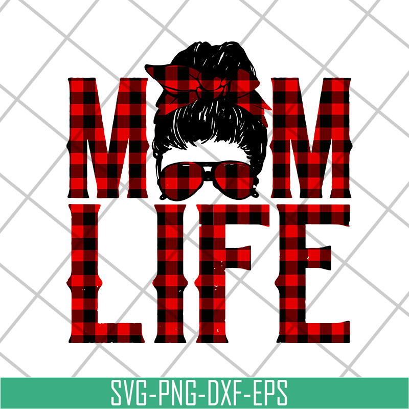 MTD23042140-Red plaid messy hair bun mom life svg, Mother's day svg, eps, png, dxf digital file MTD23042140.jpg