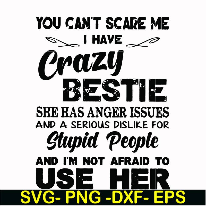 FN000330-You can't scare me I have crazy bestie she has anger issues and a serious dislike for stupid people and I'm not afraid to use her svg, png, dxf, eps fi
