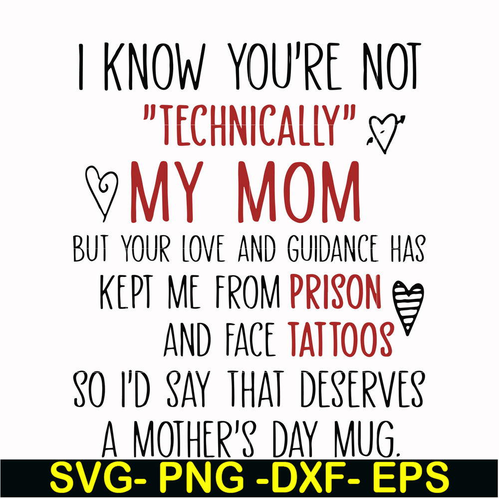 FN000539-I know you're not technical my mom but your love and guidance has kept me from prison and face tattoos so I'd say that deserves a mother's day mug svg,