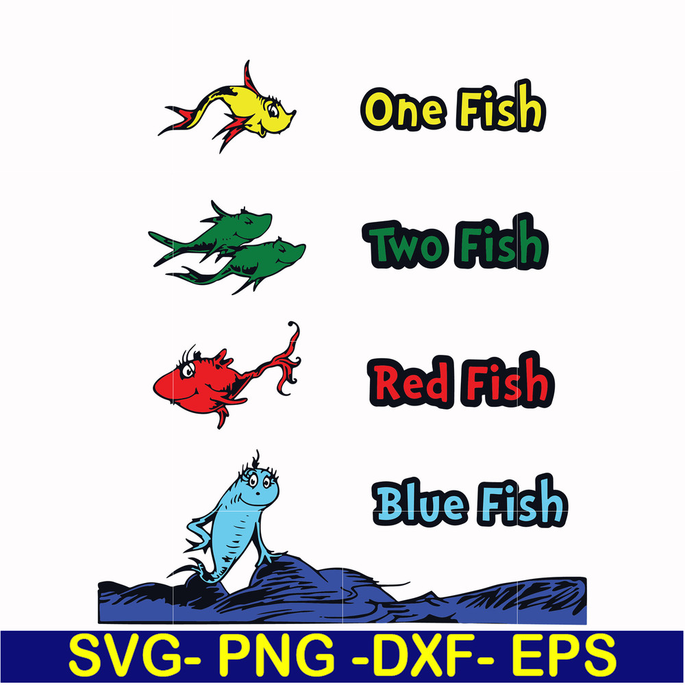 DR00038-One fish two fish red fish blue fish svg, png, dxf, eps file DR00038.jpg