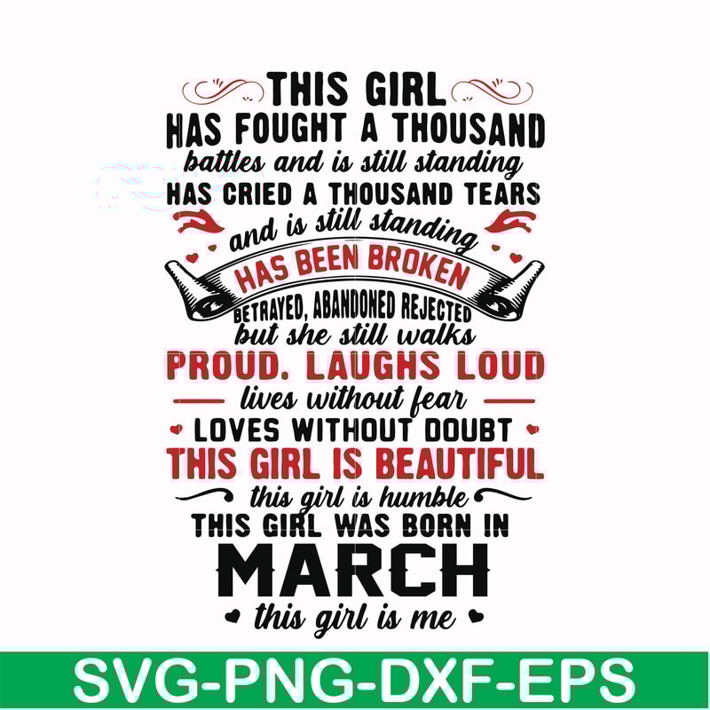 NBD0099-This girl has fought a thousand battles and is still standing svg, This girl was born in March svg, birthday svg, png, dxf, eps digital file NBD0099.jpg
