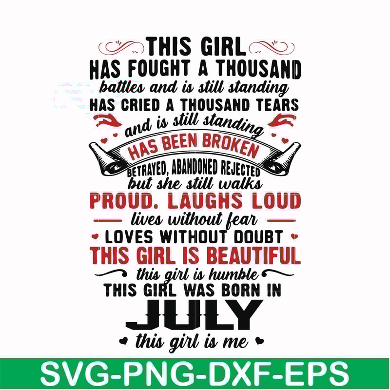 NBD0102-This girl has fought a thousand battles and is still standing svg, This girl was born in July svg, birthday svg, png, dxf, eps digital file NBD0102.jpg