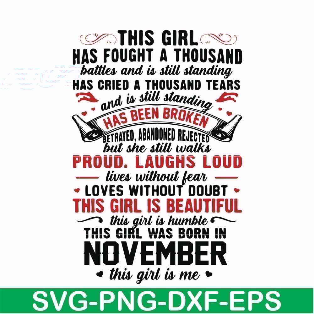 NBD0106-This girl has fought a thousand battles and is still standing svg, This girl was born in November svg, birthday svg, png, dxf, eps digital file NBD0106.