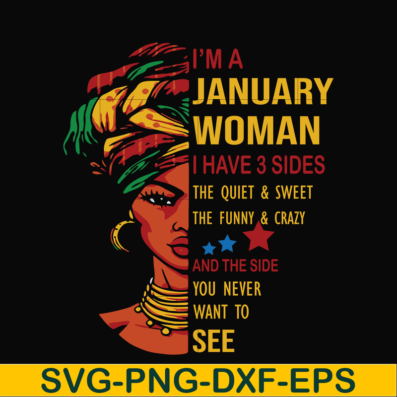 BD0098-I'm a January woman i have a 3 sides the quiet & sweet the funny & crazy and the side you never want to see svg, birthday svg, png, dxf, eps digital file