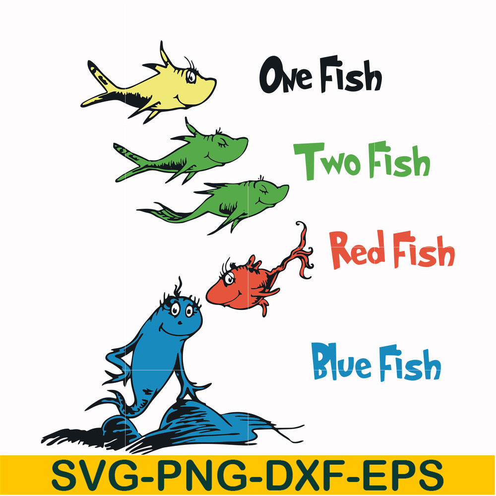 DR000105-One fish two fish red fish blue fish svg, png, dxf, eps file DR000105.jpg