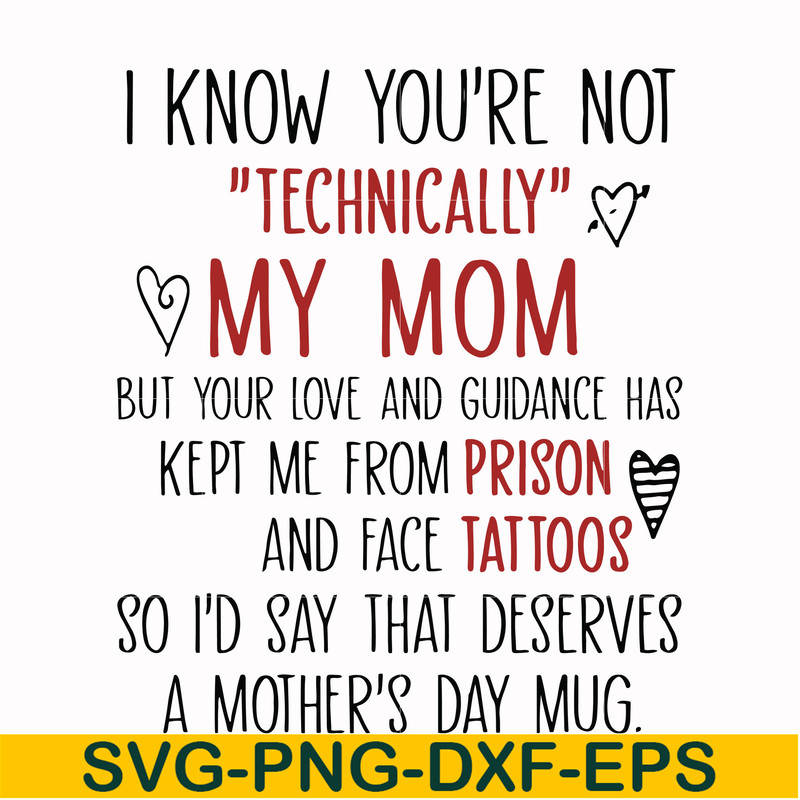 FN000539-I know you're not technical my mom but your love and guidance has kept me from prison and face tattoos so I'd say that deserves a mother's day mug svg,
