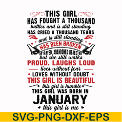 this girl has fought a thousand battles and is still standing svg, this girl was born in january svg, birthday svg, png,