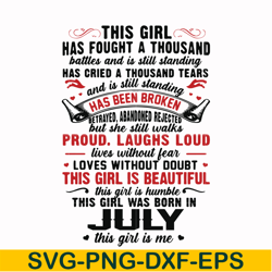 this girl has fought a thousand battles and is still standing svg, this girl was born in july svg, birthday svg, png, dx