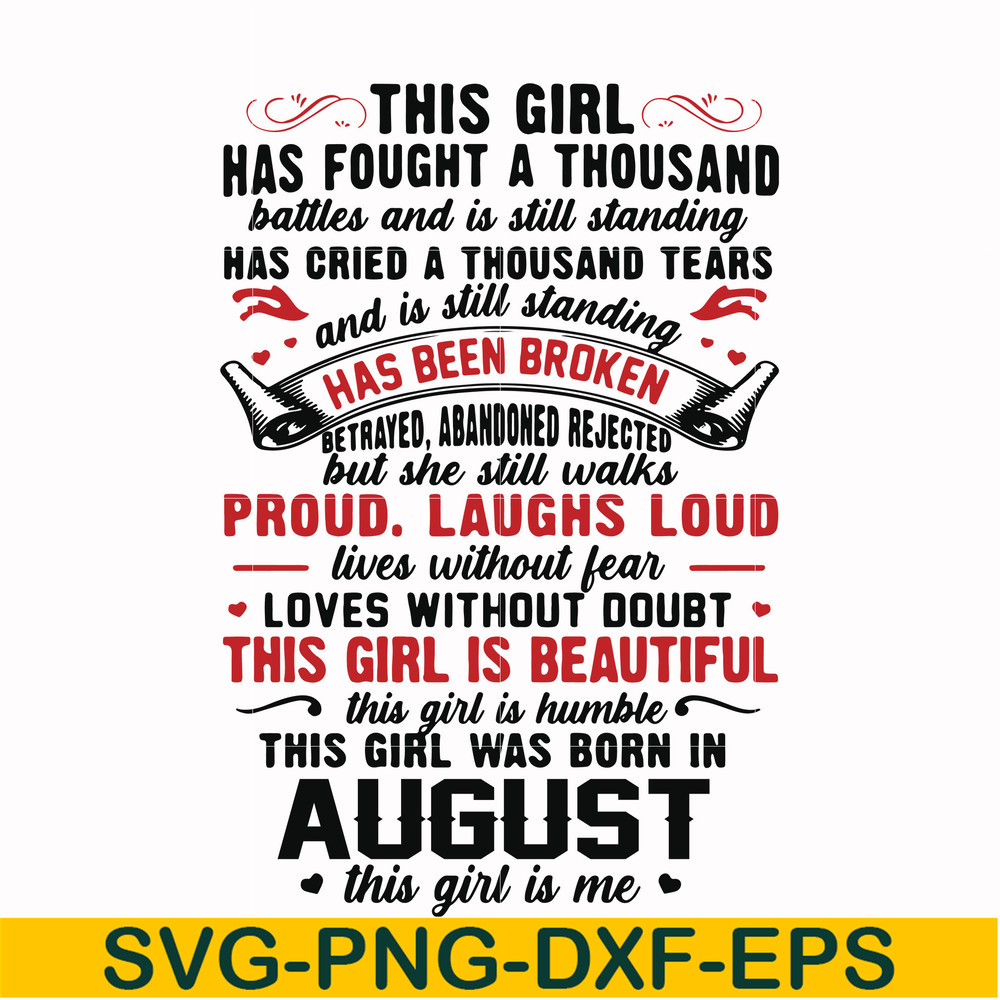 NBD0103-This girl has fought a thousand battles and is still standing svg, This girl was born in August svg, birthday svg, png, dxf, eps digital file NBD0103.jp