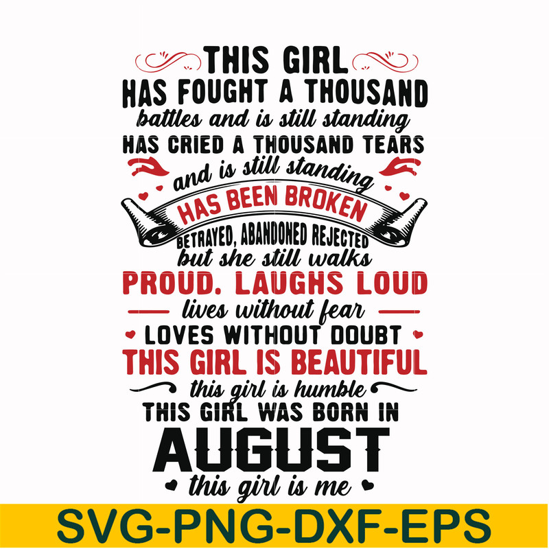 NBD0103-This girl has fought a thousand battles and is still standing svg, This girl was born in August svg, birthday svg, png, dxf, eps digital file NBD0103.jp