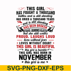 this girl has fought a thousand battles and is still standing svg, this girl was born in november svg, birthday svg, png