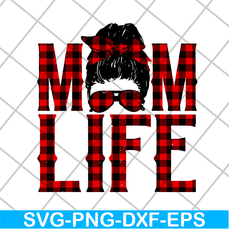 MTD23042140-Red plaid messy hair bun mom life svg, Mother's day svg, eps, png, dxf digital file MTD23042140.jpg