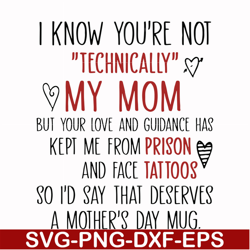 FN000539-I know you're not technical my mom but your love and guidance has kept me from prison and face tattoos so I'd say that deserves a mother's day mug svg,