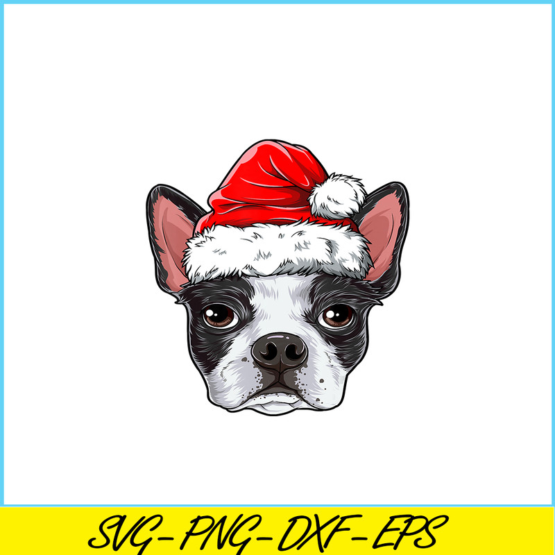 PNG141023104-Boston Terrier Christmas Dog Santa Hat Xmas Boys Kids Girls T-Shirt Png.png