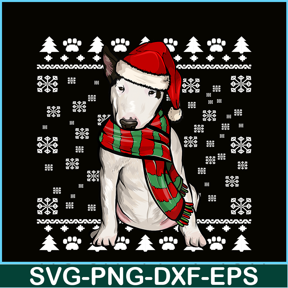 PNG141023112-Bull Terrier Dog Santa Hat Xmas Ugly Christmas T-Shirt Png.png