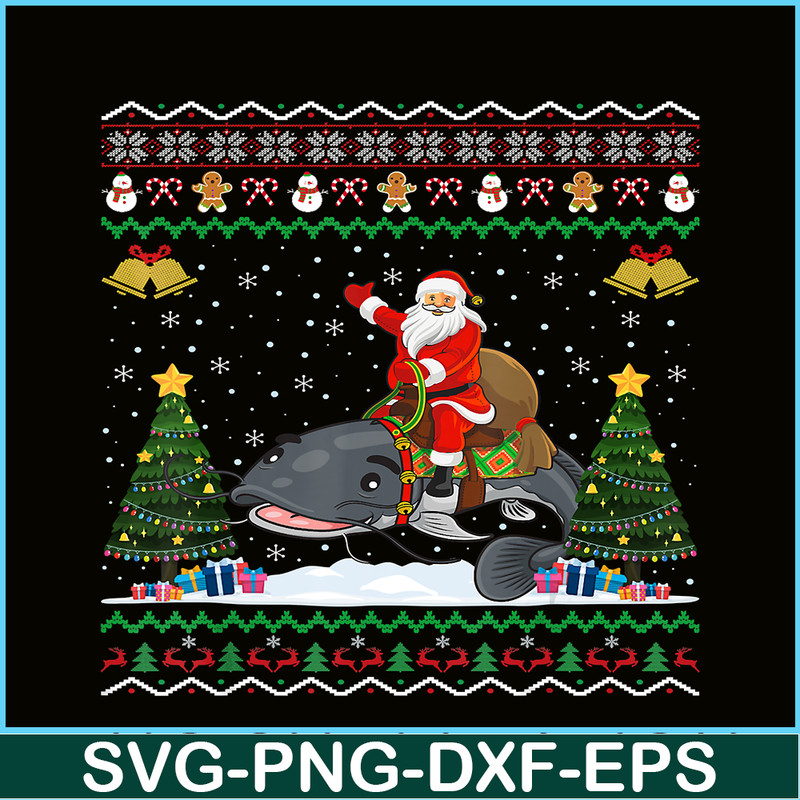PNG141023119-Catfish Ugly Xmas Gift Funny Santa Riding Catfish Christmas T-Shirt Png.png