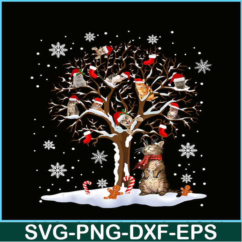 PNG141023121-Cats In Snow Tree Winter Christmas Santa Hat X-mas Gift T-Shirt Png.png