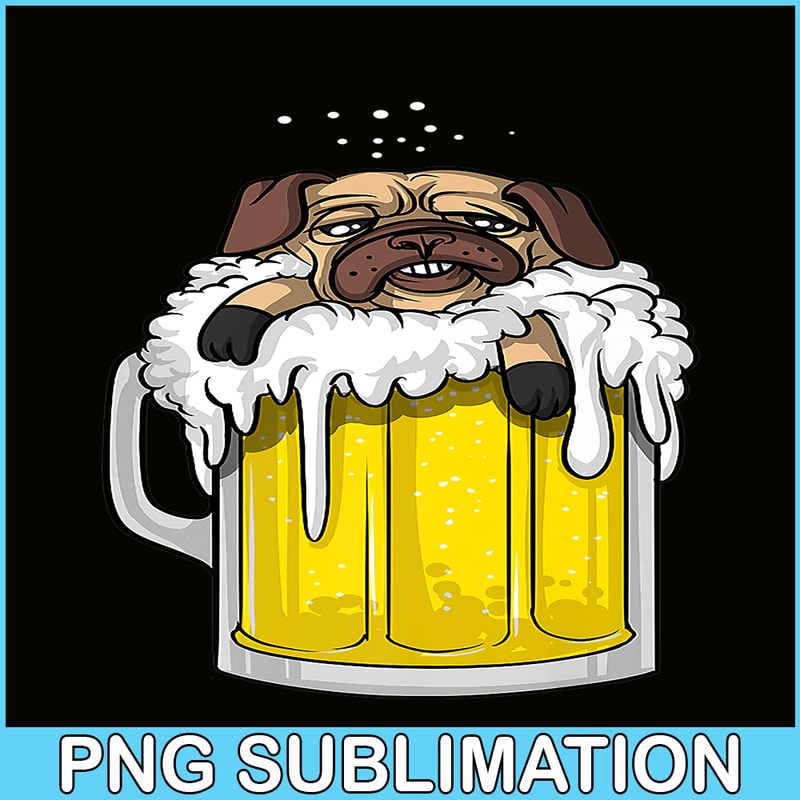 BEER28102360-Pug Dog Beer Drinking Party PNG Beer And Pug Dog PNG Drunk Dog PNG.png