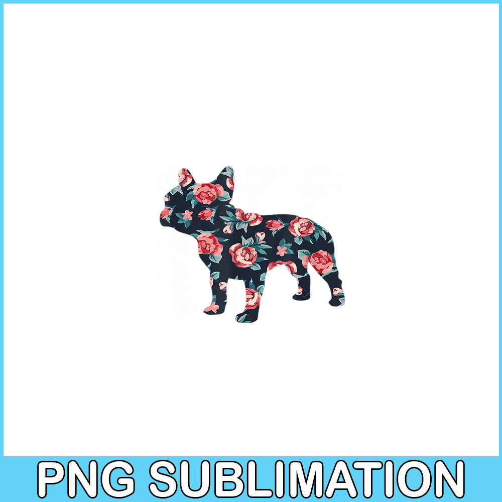 HL16102361-French Bulldog Graphic Roses PNG, Floral Frenchie Dog PNG, Bulldog Mascot PNG.png